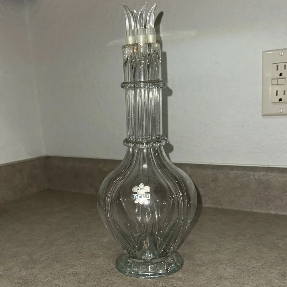 VINTAGE French 4 Compartment Decanter, Clear Glass Decanter, 4 Pour Spouts